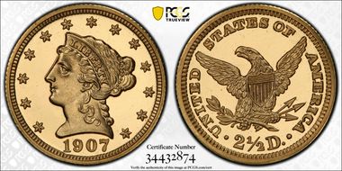 1907 $2.50 PR67CAM