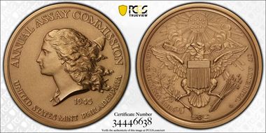 1945 Medal JK-AC-90 Bronze Annual Assay Commission SP66