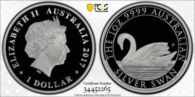 2017-P $1 Silver Swan First Strike PR70DCAM