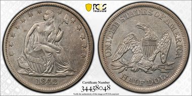 1842 50C WB-8, Medium Date AU50