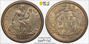 1873-S 10C Arrows AU58