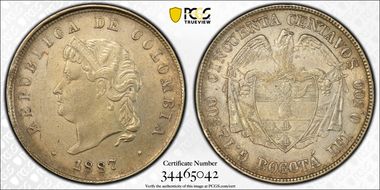 1887 50C Bogota AU58