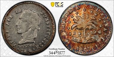 1861-PTS FJ 1/2 Sol KM-133.2 "P/T" Monogram AU55