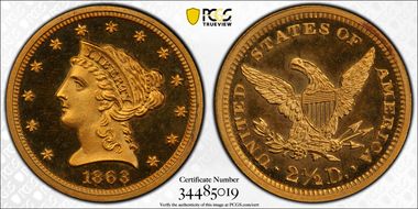 1863 $2.50 PR66+ DCAM