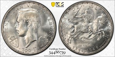 1946 100 Fr 600th Ann John the Blind BONNETAIN on rev MS65