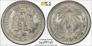 1943-M Peso KM-455  Ag MS65