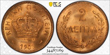 1901-A 2 Lep KM-2 MS65RD