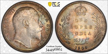 1908-B Rupee SW-7.43 Dot on Vine MS64