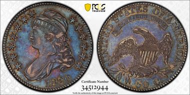 1820 50C O-107, No Serifs on Es AU53