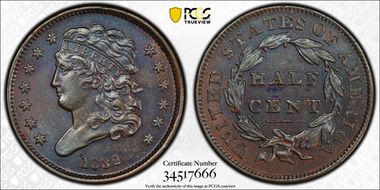 1832 1/2C C-2 MS62BN