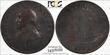 1793/2 Ship 1/2P Washington President Payable in Anglesey N1BN