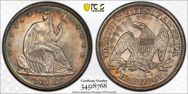 1853 50C Arrows & Rays MS62