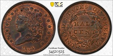 1835 1/2C Cohen 1 MS64RB