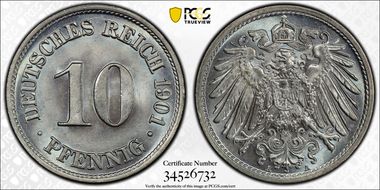 1901-A 10 Pfg J-13 MS66