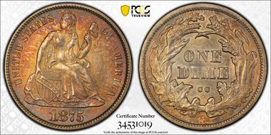 1875-CC 10C Mintmark Above Bow MS62