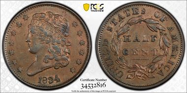 1834 1/2C AU55BN