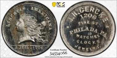 (1876) Token Pa-Ph 95 White Metal J.H. Gercke MS64