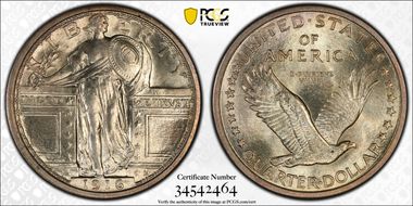 1916 25C Standing Liberty MS64+ FH