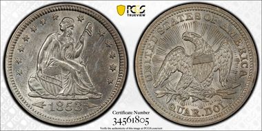 1853 25C Arrows and Rays AU58