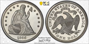 1866 $1 Motto PR64+ DCAM