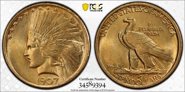 1907 $10 Indian MS63