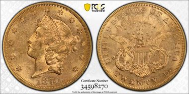 1874-S $20 MS61