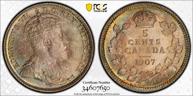 1907 5C Wide Date MS67+