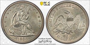 1866-S 50C No Motto AU58