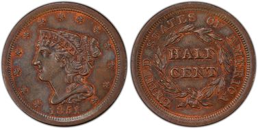 1851 1/2C MS64+ BN