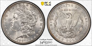 1887 $1 VAM 1B, Partial E Rev MS64