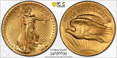 1907 $20 High Relief, Wire Edge MS63