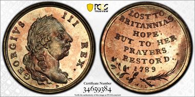 1789 Tk 1/2D DH-932 Middlesex Gilt Brass National Series MS66