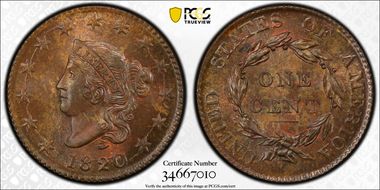 1820 1C N-13, Large Date MS65BN