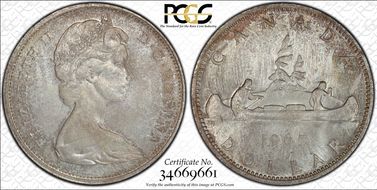 1965 S$1 Type 1 Sm Beads, Pt 5 MS65
