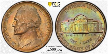 1938-D 5C Jefferson MS65