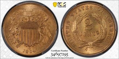 1864 2C Large Motto MS66RD