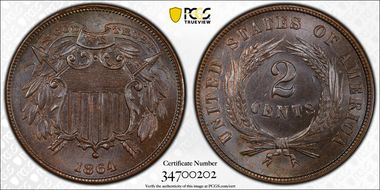 1864 2C Small Motto MS66BN
