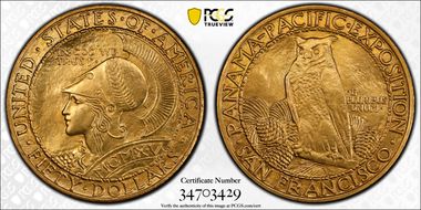 1915-S $50 Panama-Pacific, Round MS64