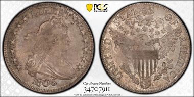 1806 50C Pointed 6, Stem AU50