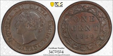 1858 1C ↑↑ Bronze, Broken Vine AU53BN