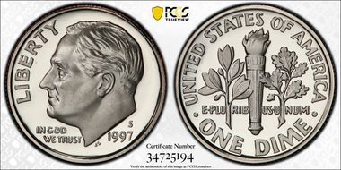 1997-S 10C PR70DCAM