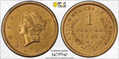 1849 G$1 Open Wreath AU50