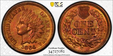 1864 1C L on Ribbon MS63BN