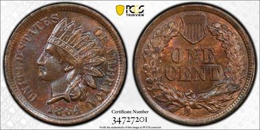 1864 1C Bronze MS64BN