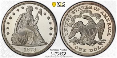 1873 $1 Seated PR65DCAM