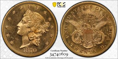 1870-S $20 MS63
