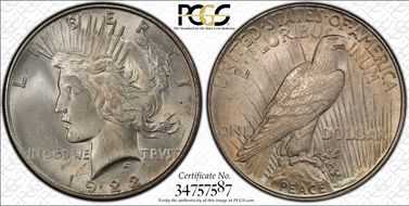 1922 $1 VAM 1A, Line in Tiara MS64
