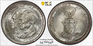 1936-M Peso Roosevelt-Quezon KM-177  Ag MS66