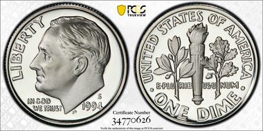 1994-S 10C Silver PR70DCAM