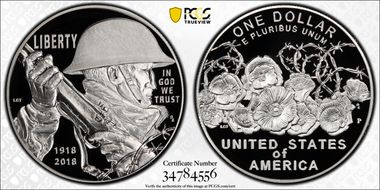 2018-P $1 WWI Centennial First Strike PR69DCAM